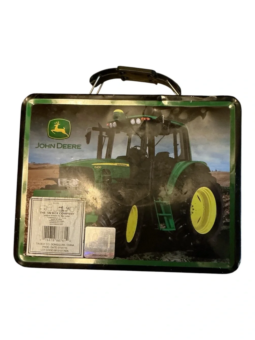 John Deere Green & Yellow Tractor Tin Lunchbox with Handle
